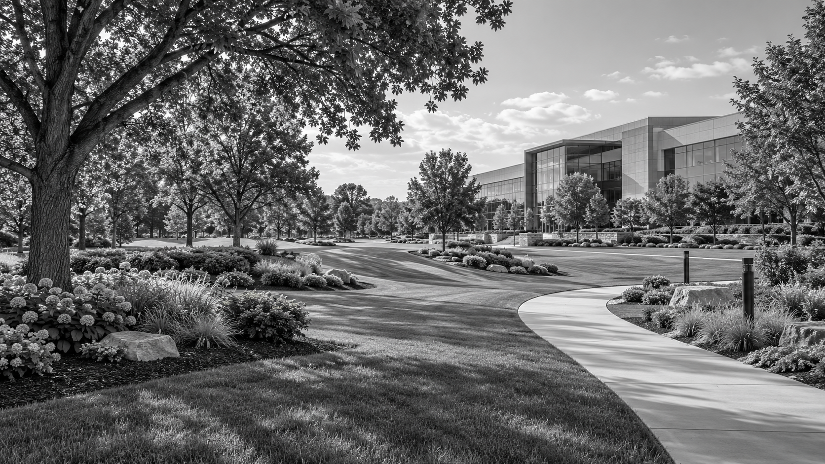 Professionally maintained commercial campus grounds